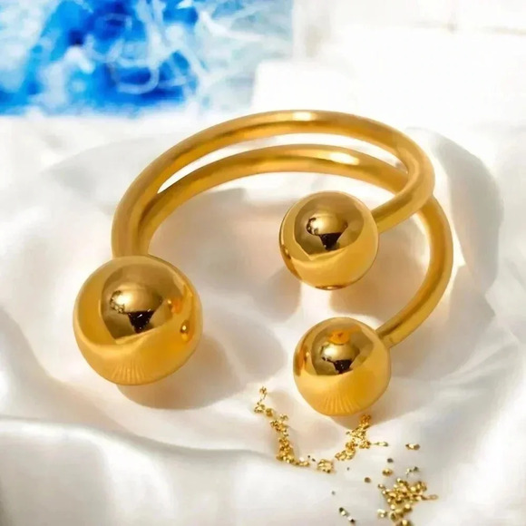 18K Gold Plated Adjustable Triple Beads Stainless Steel Statement Ring 💍✨ - Picture 4 of 11